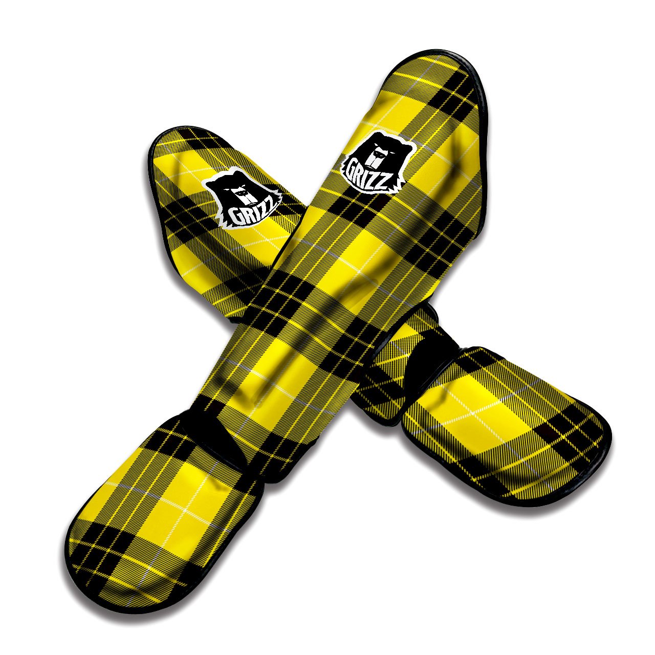 Buffalo Plaid Yellow Print Pattern Muay Thai Shin Guards-grizzshop