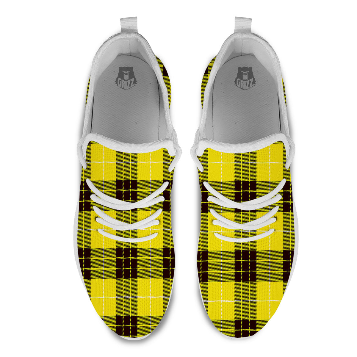 Buffalo Plaid Yellow Print Pattern White Athletic Shoes-grizzshop