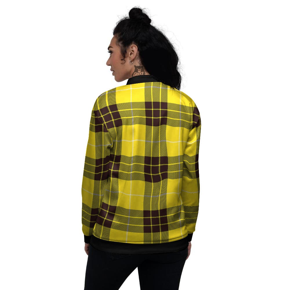 Buffalo Plaid Yellow Print Pattern Women's Bomber Jacket-grizzshop