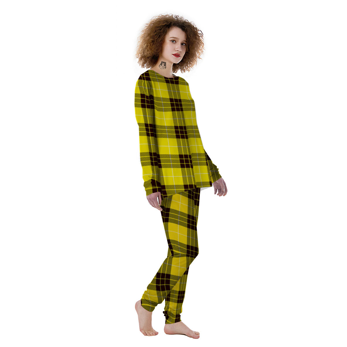 Buffalo Plaid Yellow Print Pattern Women's Pajamas-grizzshop