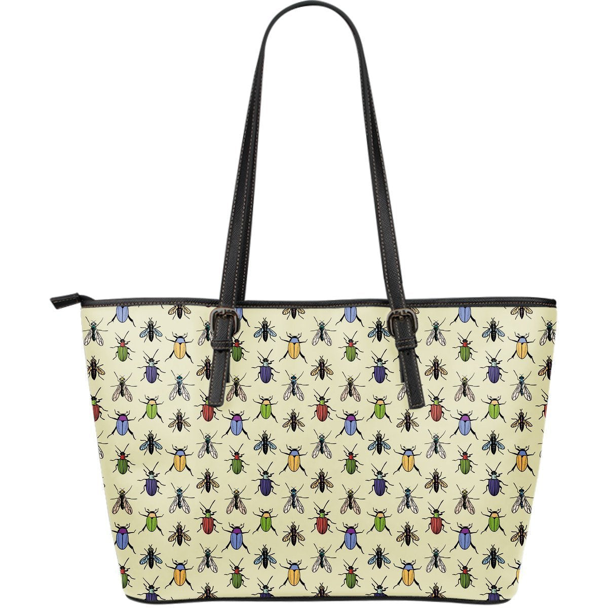 Bug Pattern Print Leather Tote Bag-grizzshop