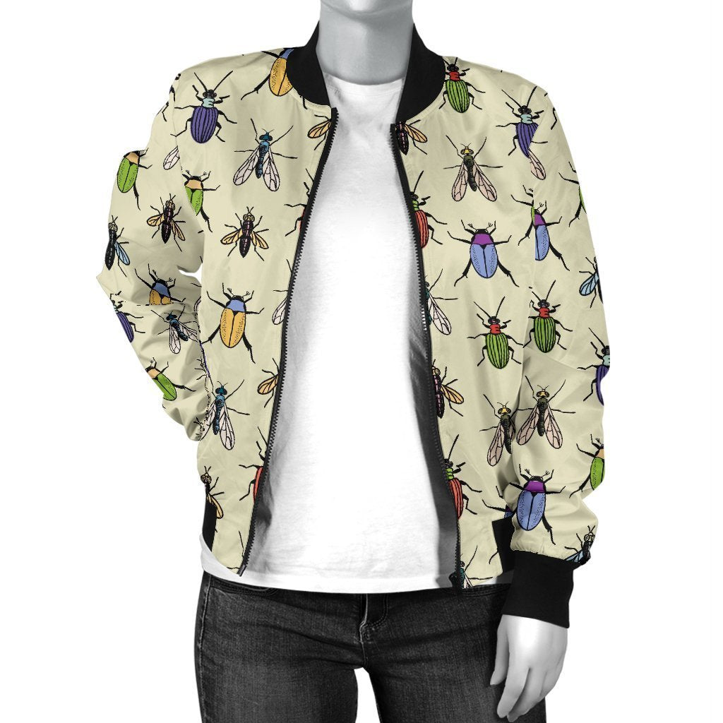 Bug Pattern Print Women Casual Bomber Jacket-grizzshop
