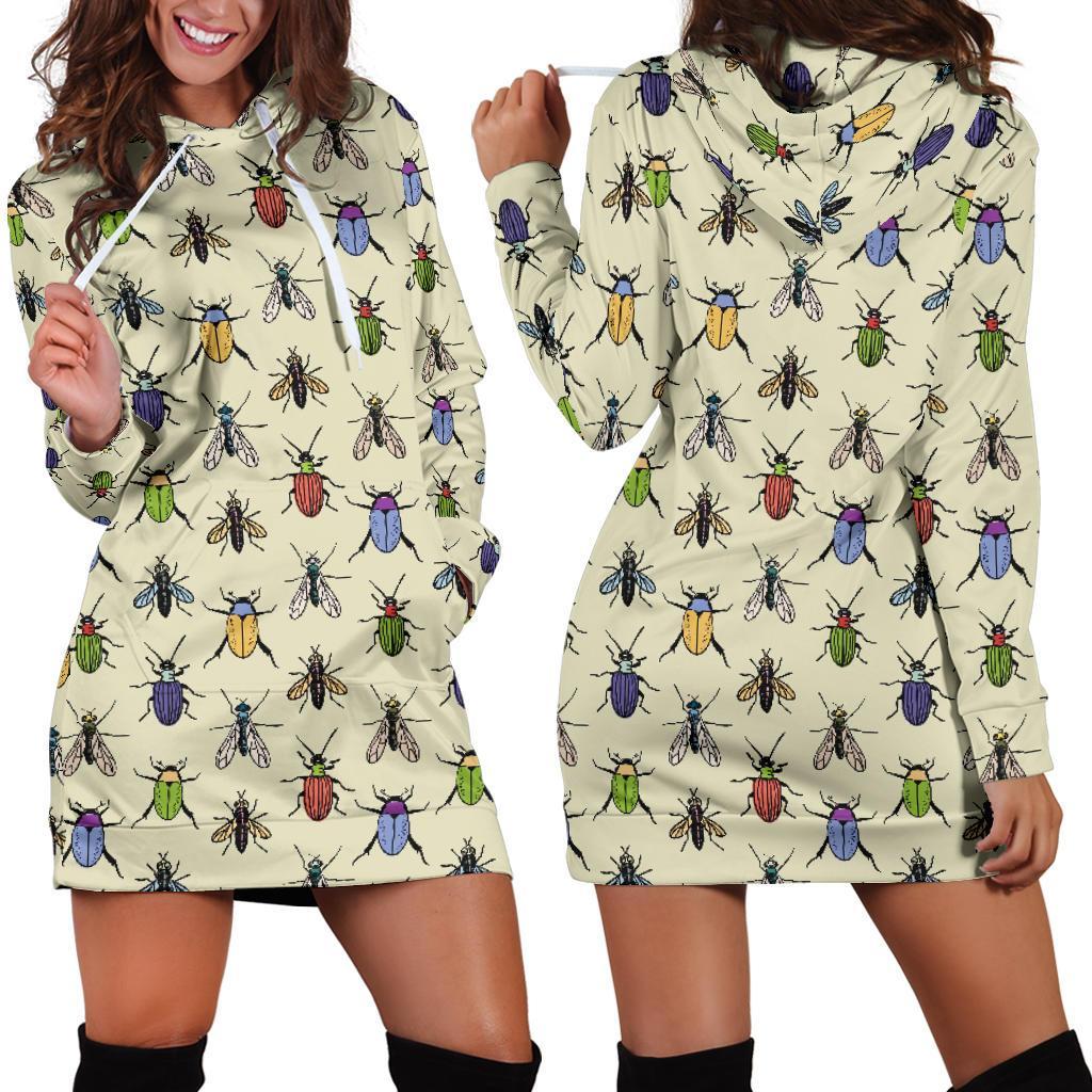 Bug Pattern Print Women Hoodie Dress-grizzshop