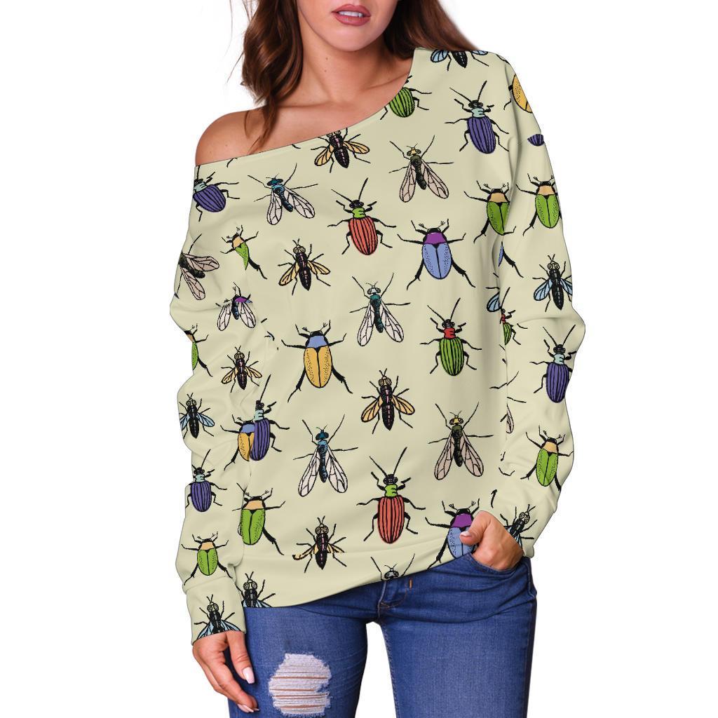 Bug Pattern Print Women Off Shoulder Sweatshirt-grizzshop