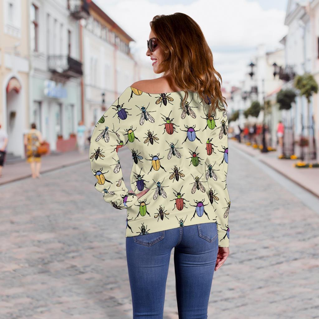 Bug Pattern Print Women Off Shoulder Sweatshirt-grizzshop