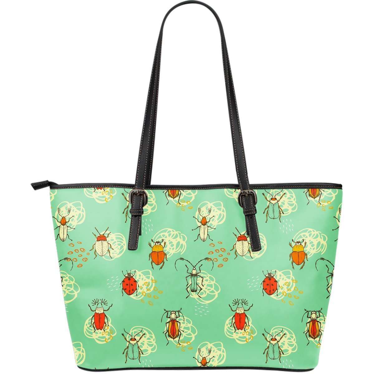 Bug Print Pattern Leather Tote Bag-grizzshop