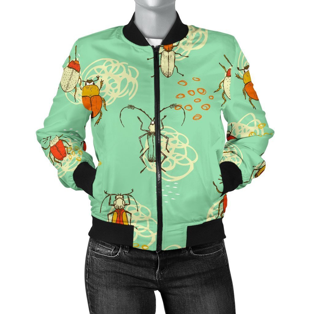 Bug Print Pattern Women Casual Bomber Jacket-grizzshop