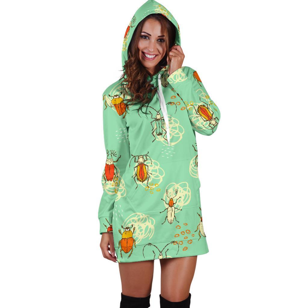 Bug Print Pattern Women Hoodie Dress-grizzshop