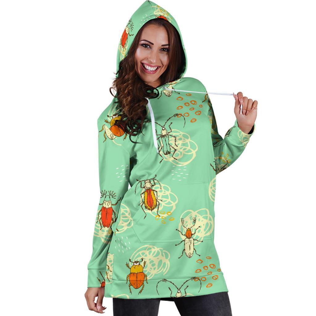 Bug Print Pattern Women Hoodie Dress-grizzshop