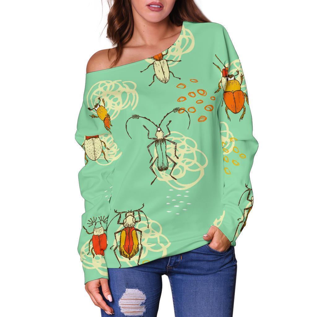 Bug Print Pattern Women Off Shoulder Sweatshirt-grizzshop