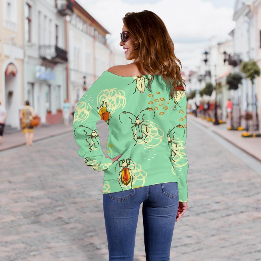 Bug Print Pattern Women Off Shoulder Sweatshirt-grizzshop