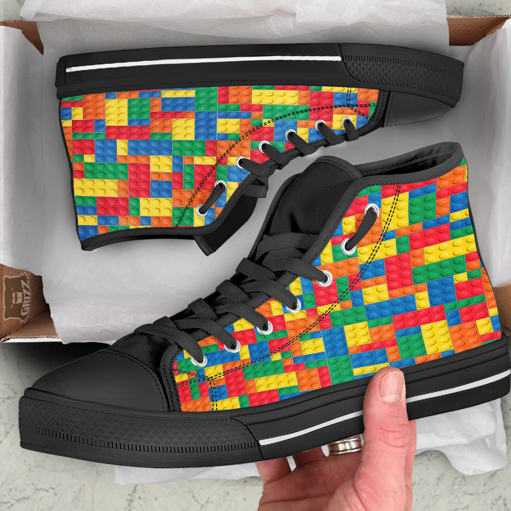 Building Blocks Colorful Plastic Print Black High Top Shoes-grizzshop