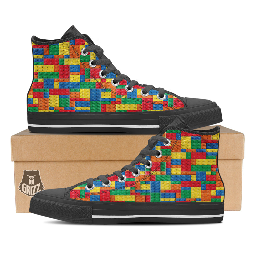 Building Blocks Colorful Plastic Print Black High Top Shoes-grizzshop