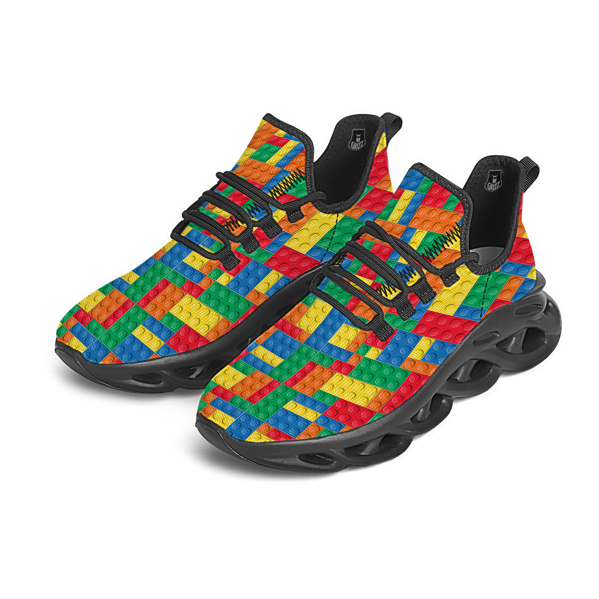 Building Blocks Colorful Plastic Print Black Running Shoes-grizzshop