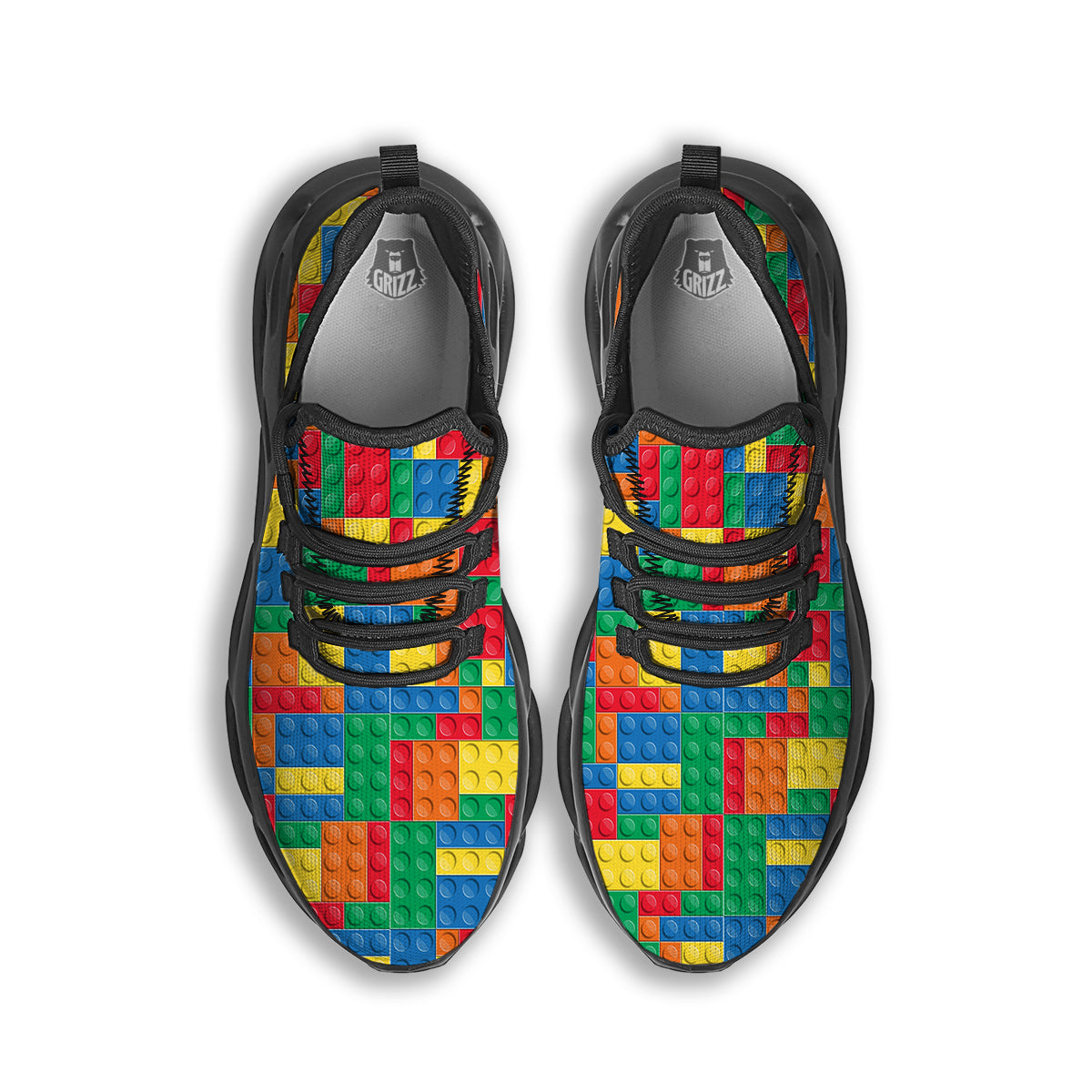 Building Blocks Colorful Plastic Print Black Running Shoes-grizzshop