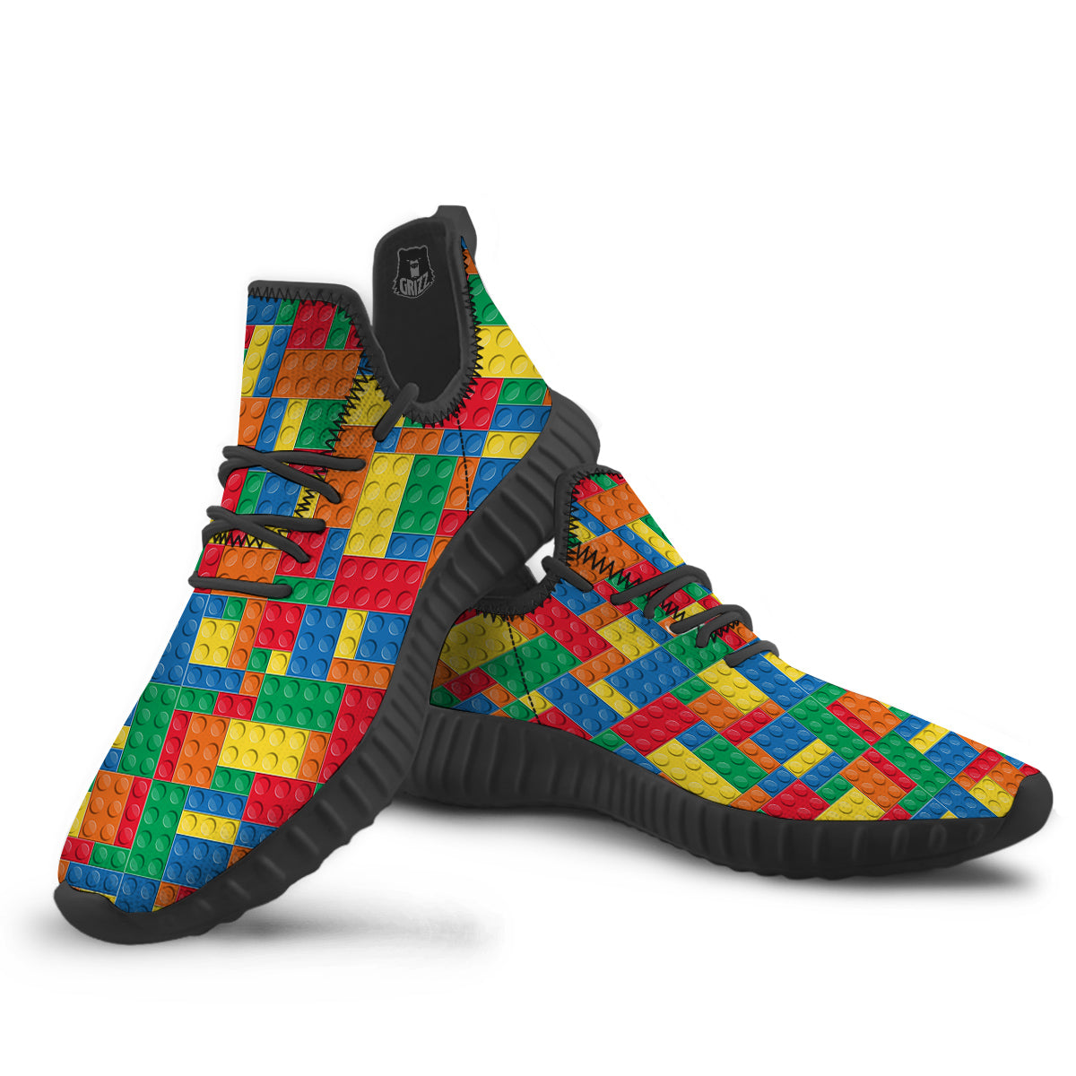 Building Blocks Colorful Plastic Print Black Walking Shoes-grizzshop