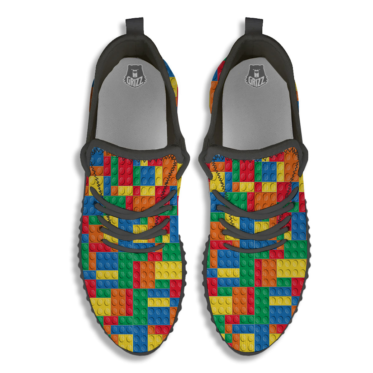 Building Blocks Colorful Plastic Print Black Walking Shoes-grizzshop