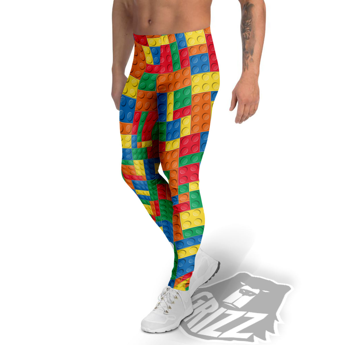 Building Blocks Colorful Plastic Print Men's Leggings-grizzshop