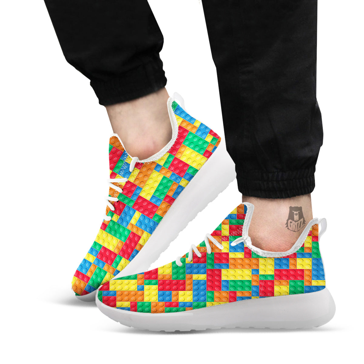 Building Blocks Colorful Plastic Print White Athletic Shoes-grizzshop