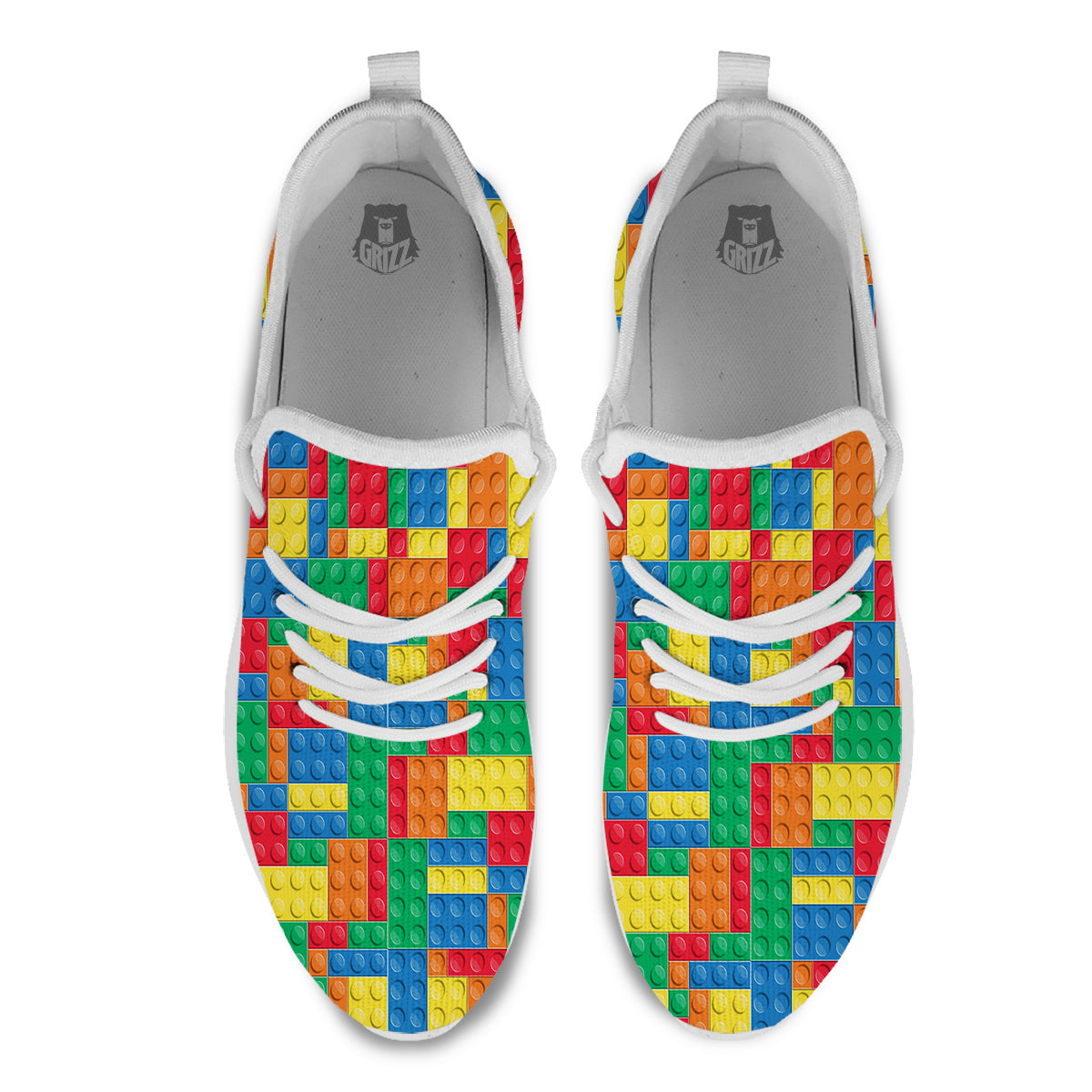 Building Blocks Colorful Plastic Print White Athletic Shoes-grizzshop