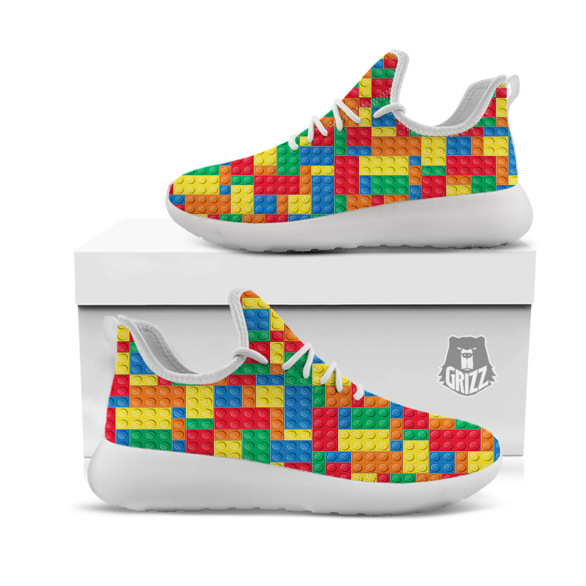 Building Blocks Colorful Plastic Print White Athletic Shoes-grizzshop