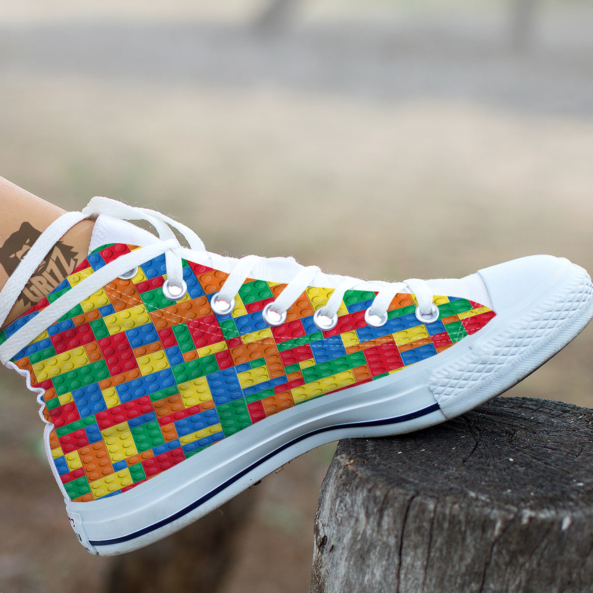 Building Blocks Colorful Plastic Print White High Top Shoes-grizzshop