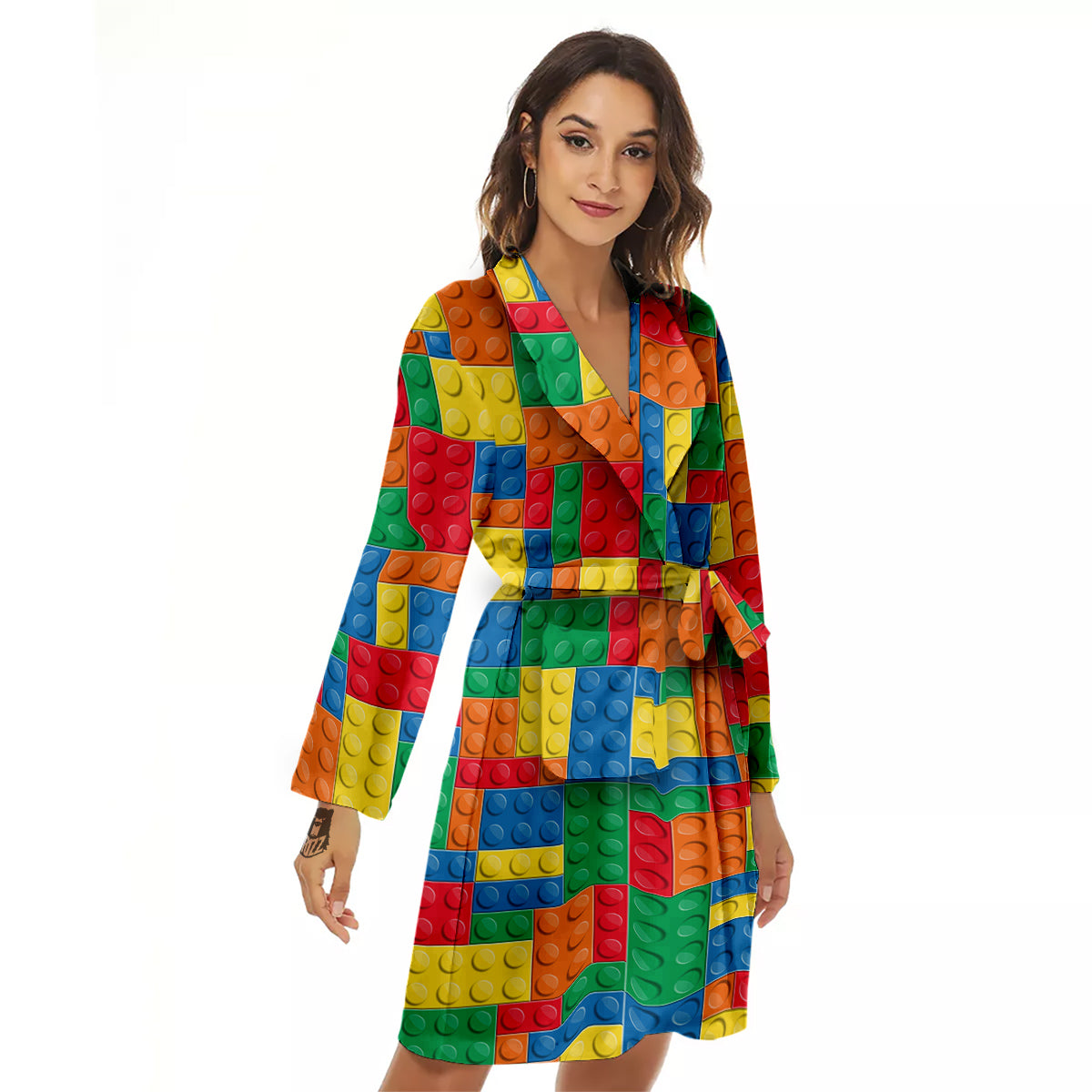Building Blocks Colorful Plastic Print Women's Robe-grizzshop