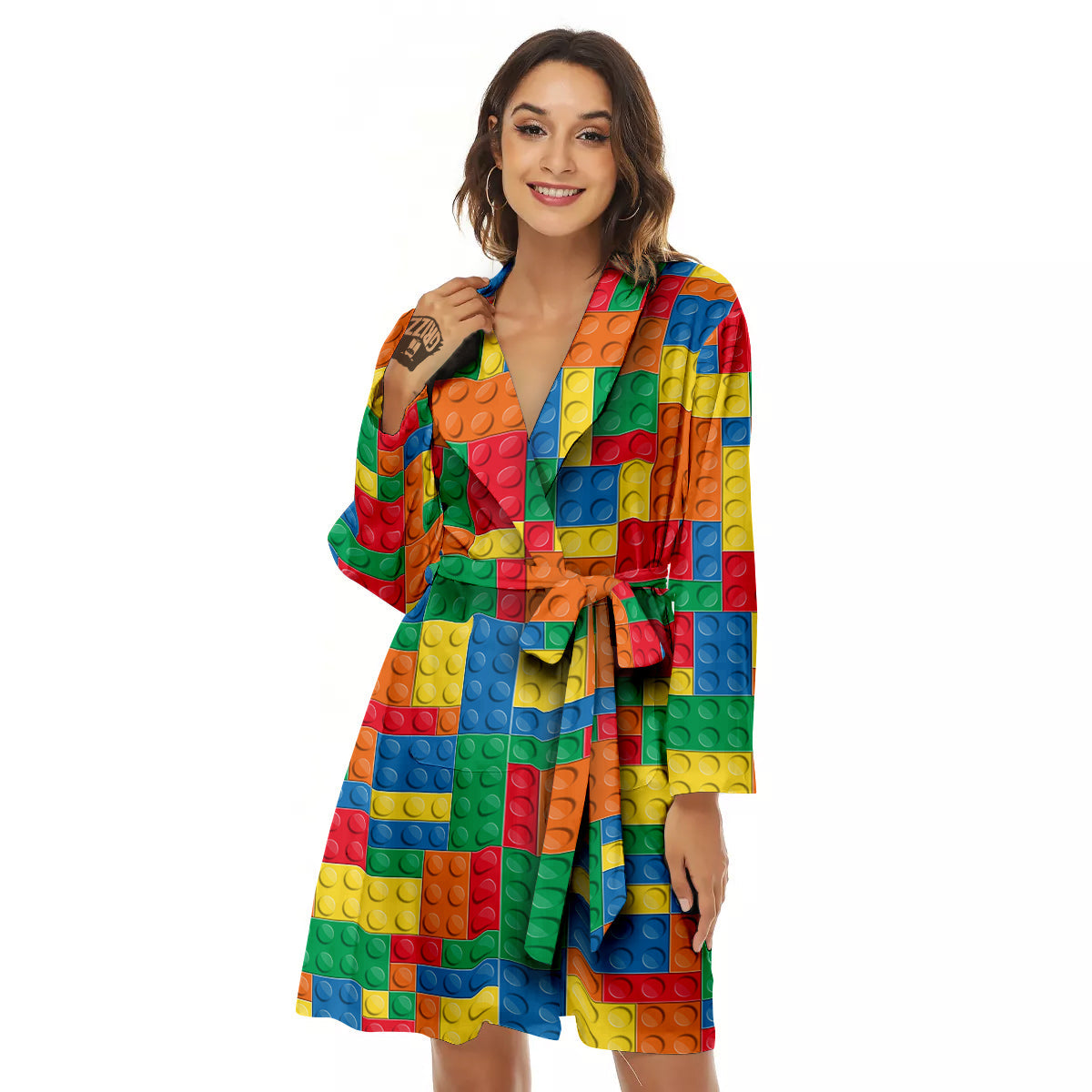 Building Blocks Colorful Plastic Print Women's Robe-grizzshop