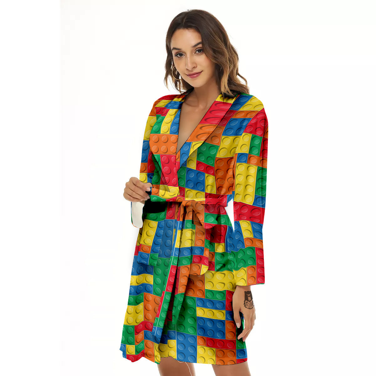 Building Blocks Colorful Plastic Print Women's Robe-grizzshop