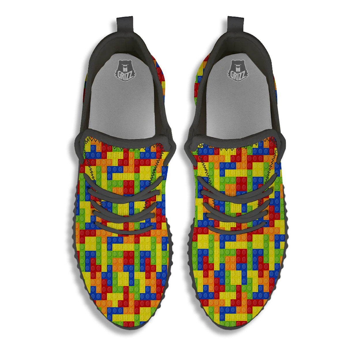 Building Blocks Colorful Print Pattern Black Walking Shoes-grizzshop