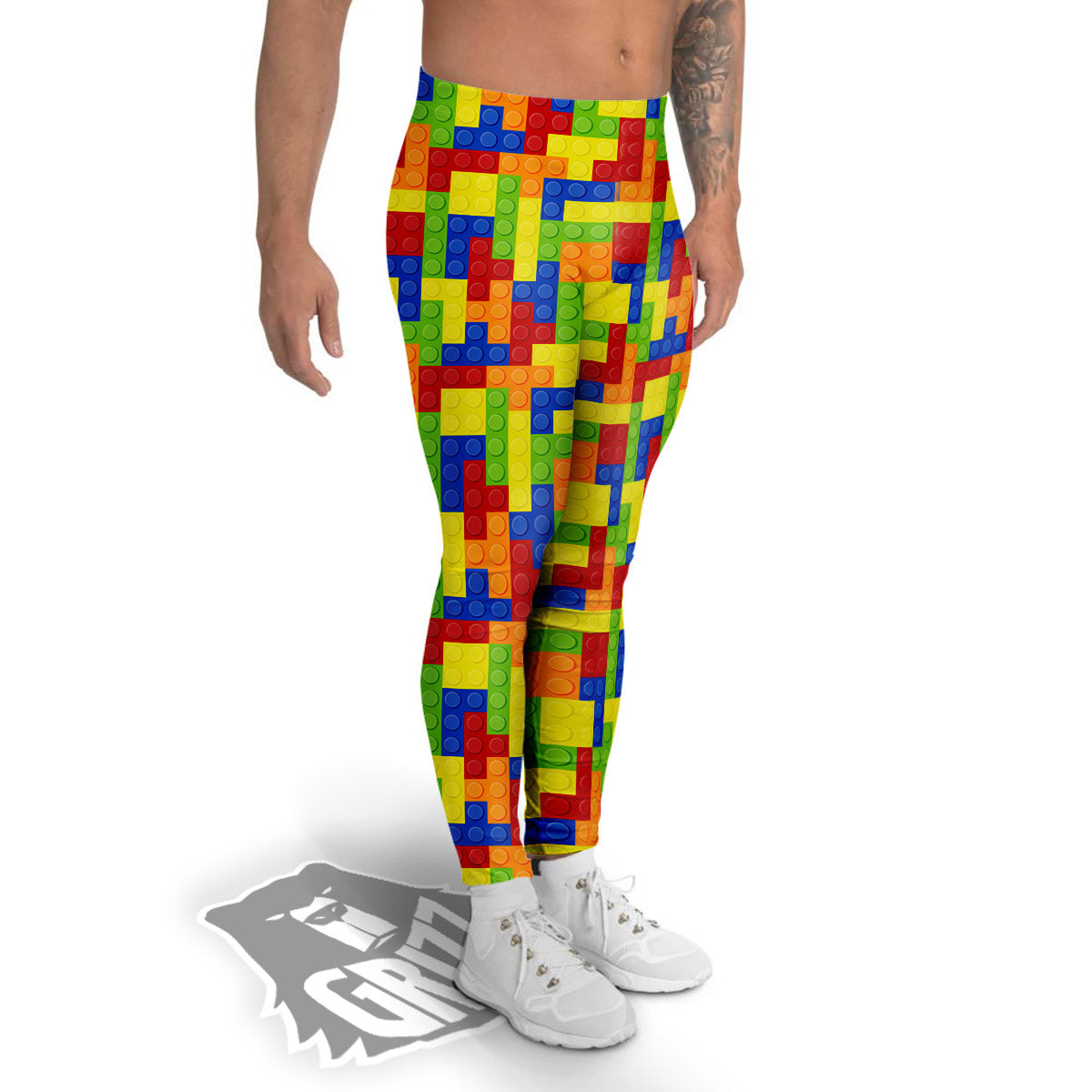 Building Blocks Colorful Print Pattern Men's Leggings-grizzshop