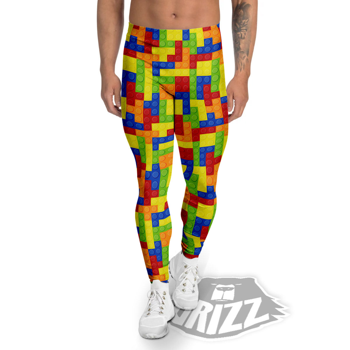 Building Blocks Colorful Print Pattern Men's Leggings-grizzshop