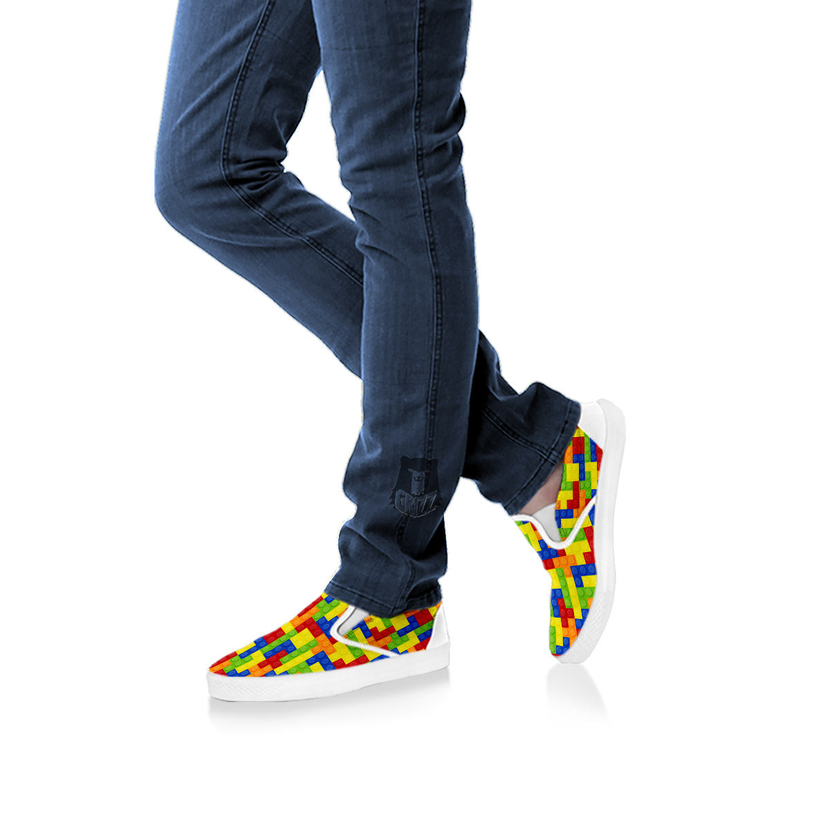 Building Blocks Colorful Print Pattern White Slip On Shoes-grizzshop