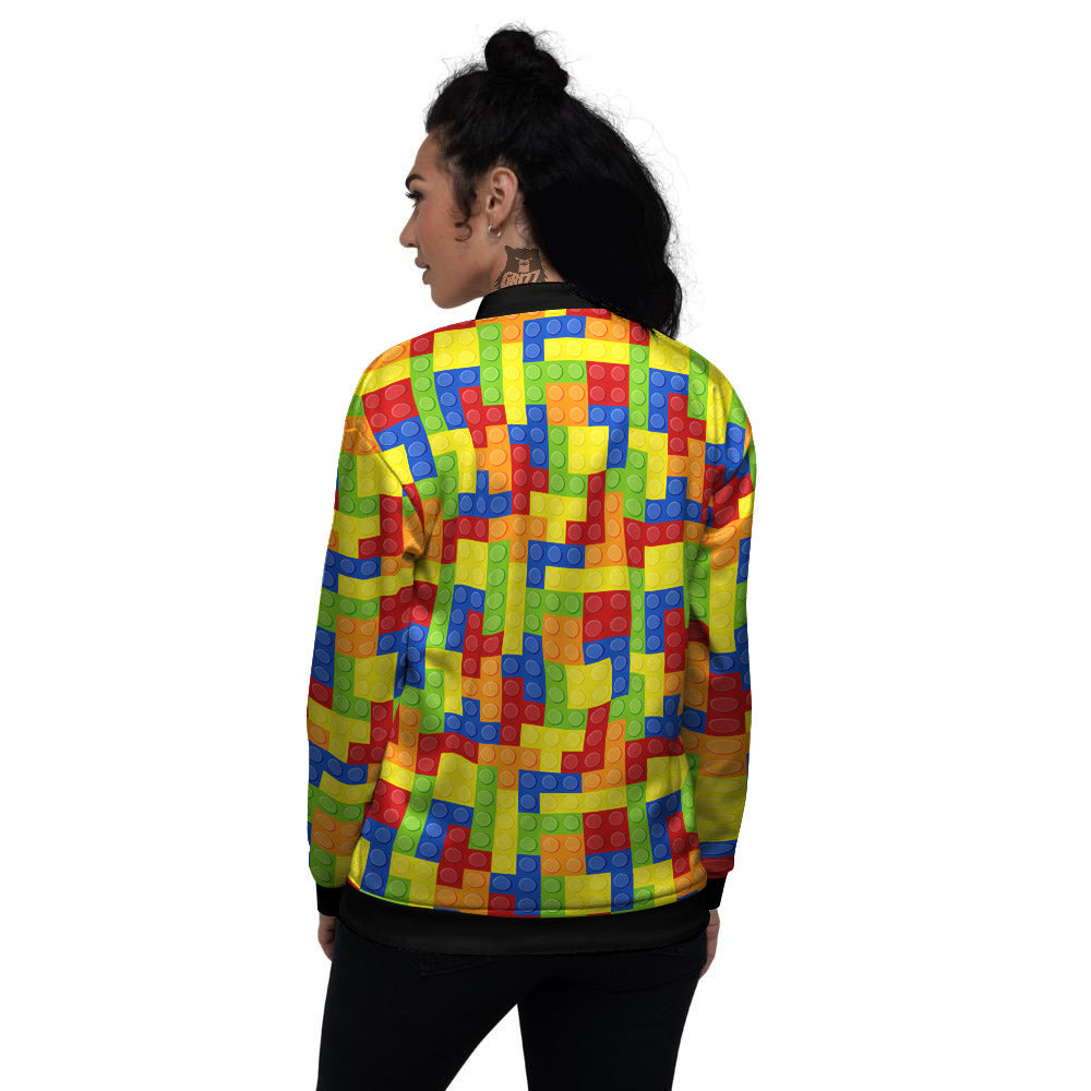 Building Blocks Colorful Print Pattern Women's Bomber Jacket-grizzshop