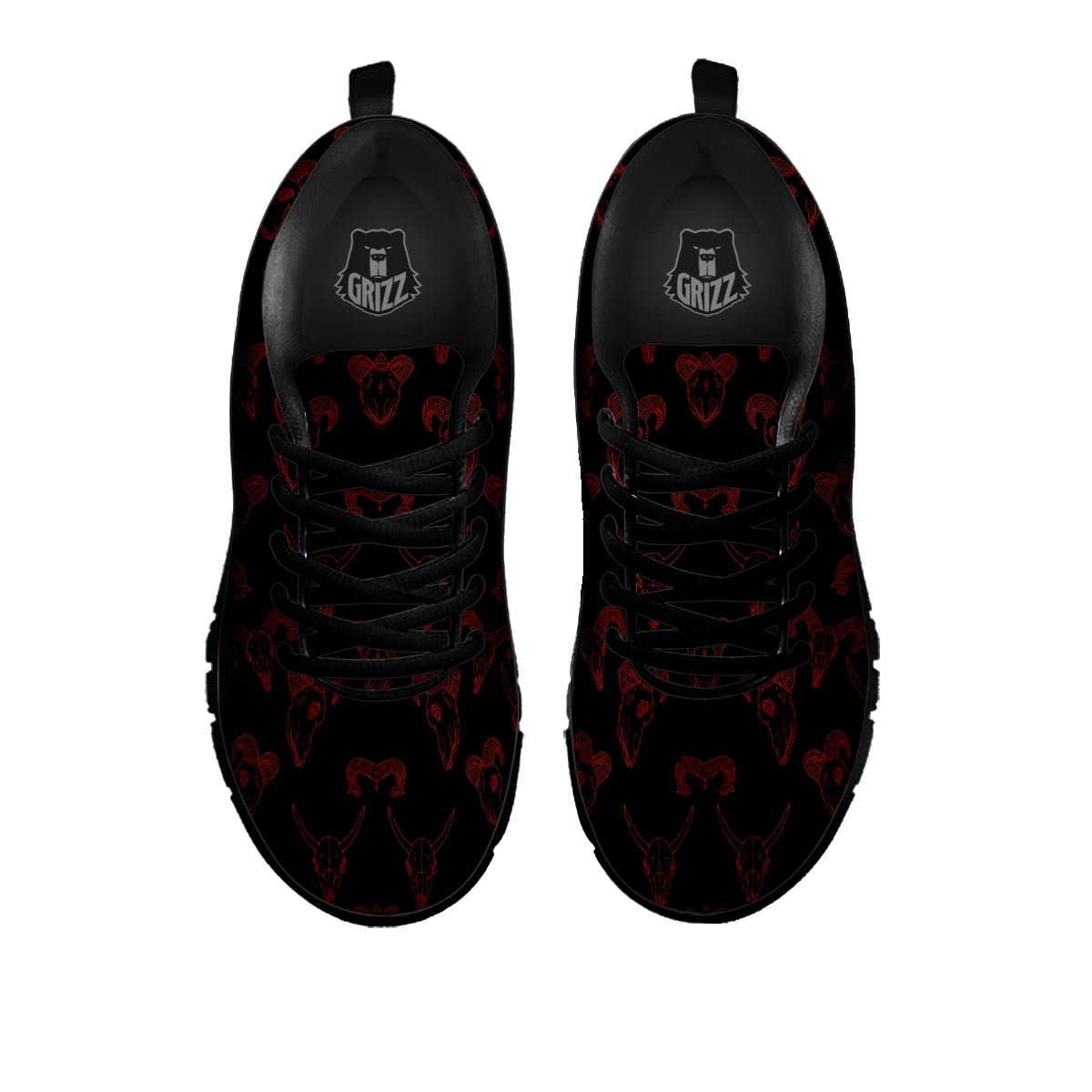 Bull Skull Black And Red Print Pattern Black Sneaker-grizzshop