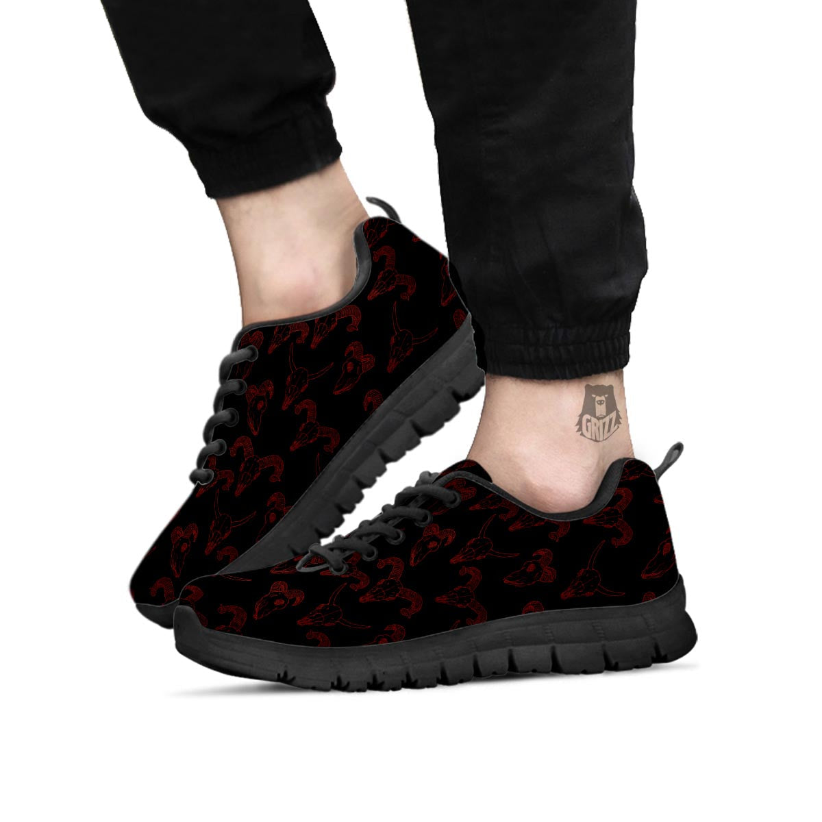 Bull Skull Black And Red Print Pattern Black Sneaker-grizzshop