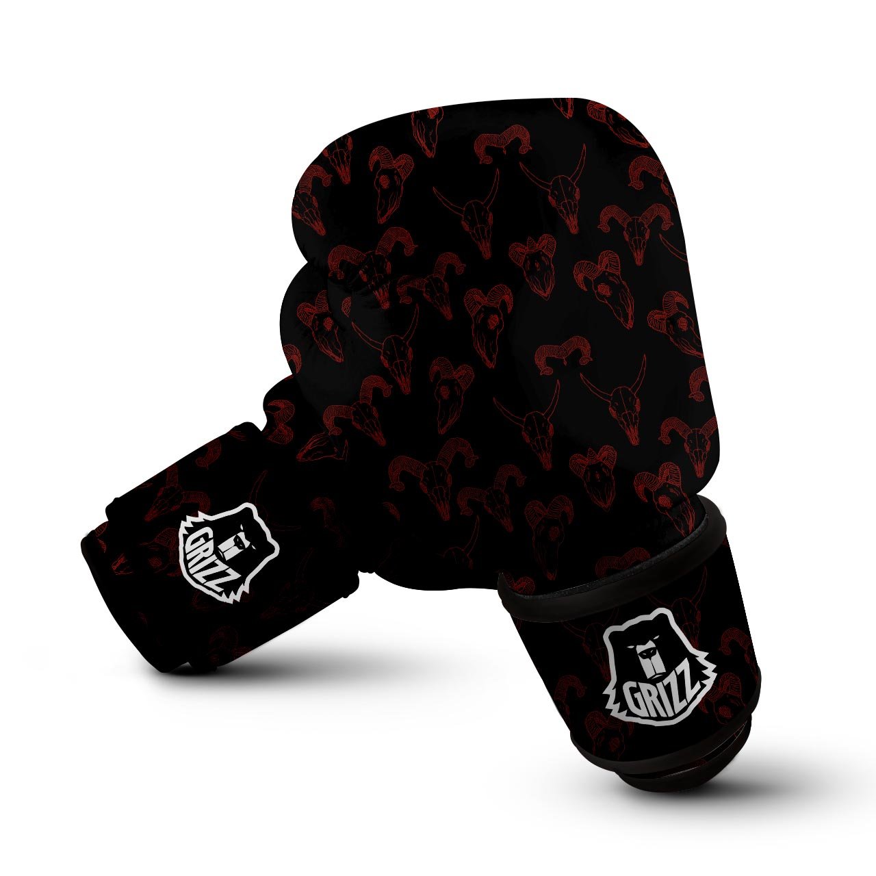 Bull Skull Black And Red Print Pattern Boxing Gloves-grizzshop