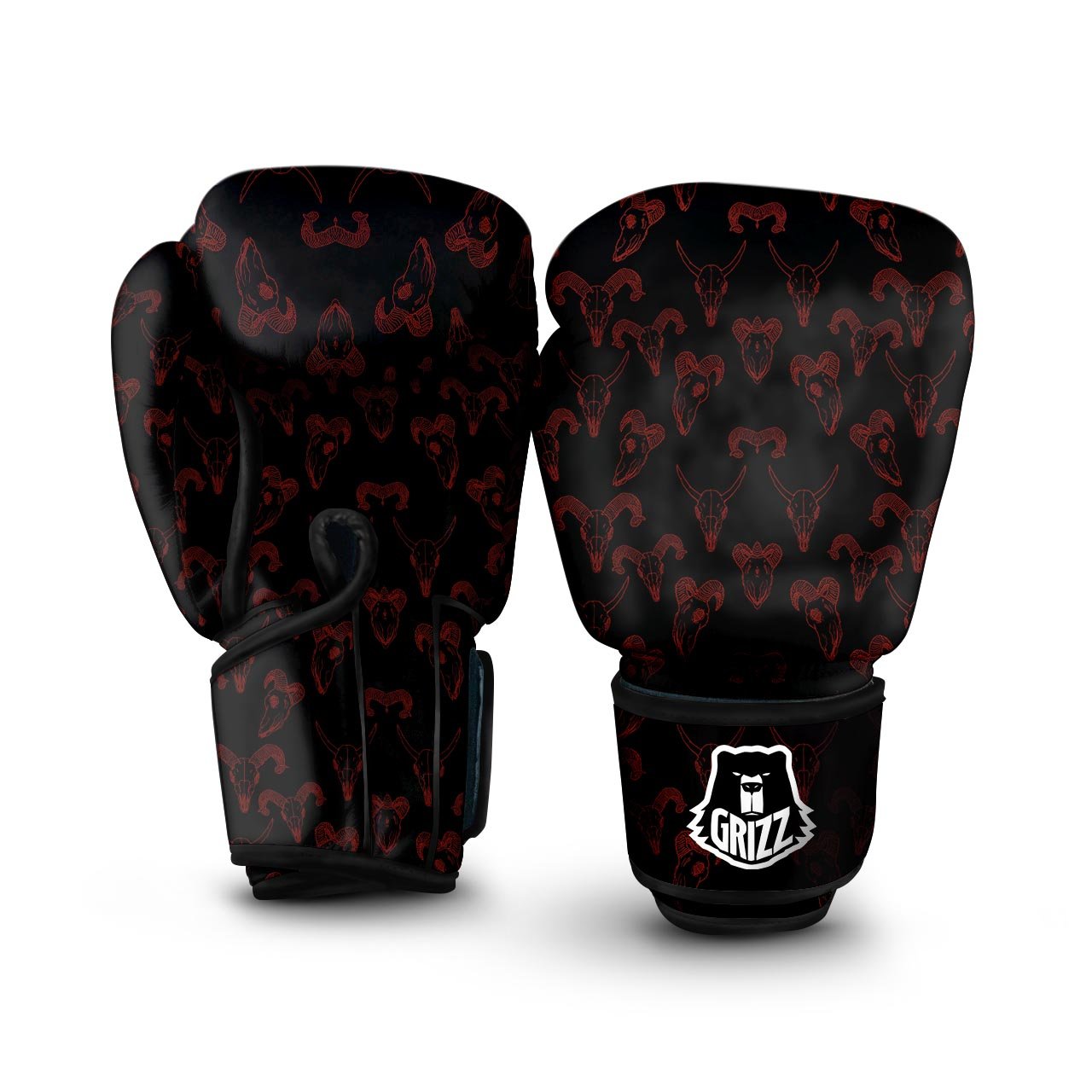 Bull Skull Black And Red Print Pattern Boxing Gloves-grizzshop