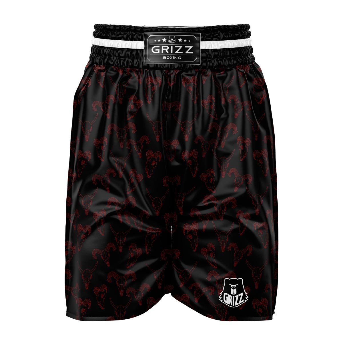 Bull Skull Black And Red Print Pattern Boxing Shorts-grizzshop