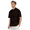 Bull Skull Black And Red Print Pattern Men's Short Sleeve Shirts-grizzshop