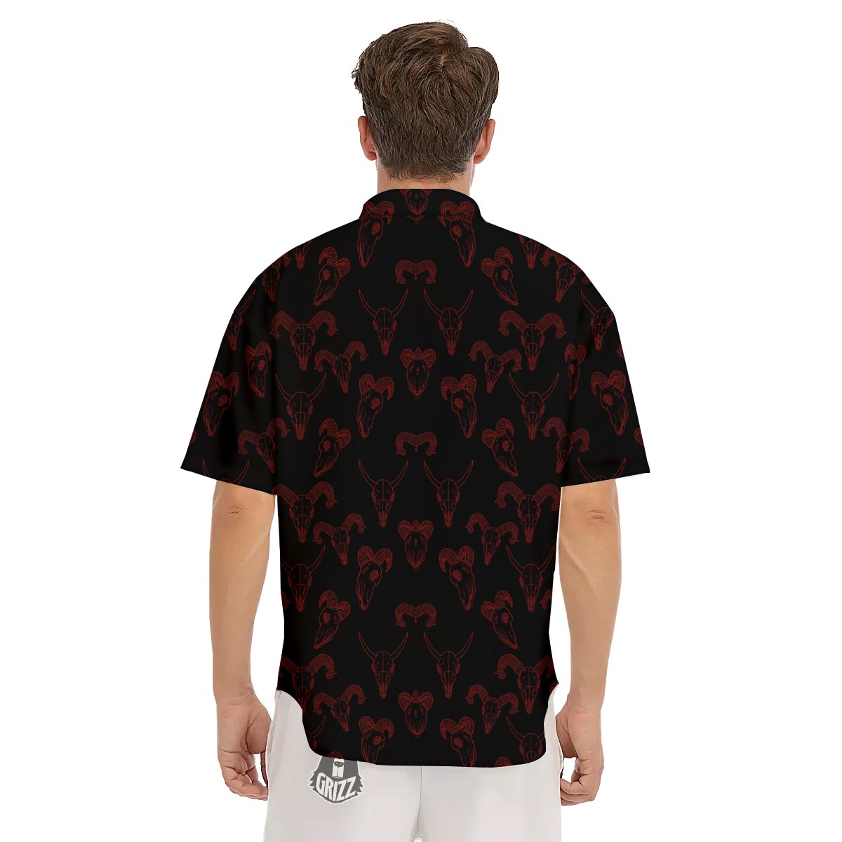 Bull Skull Black And Red Print Pattern Men's Short Sleeve Shirts-grizzshop