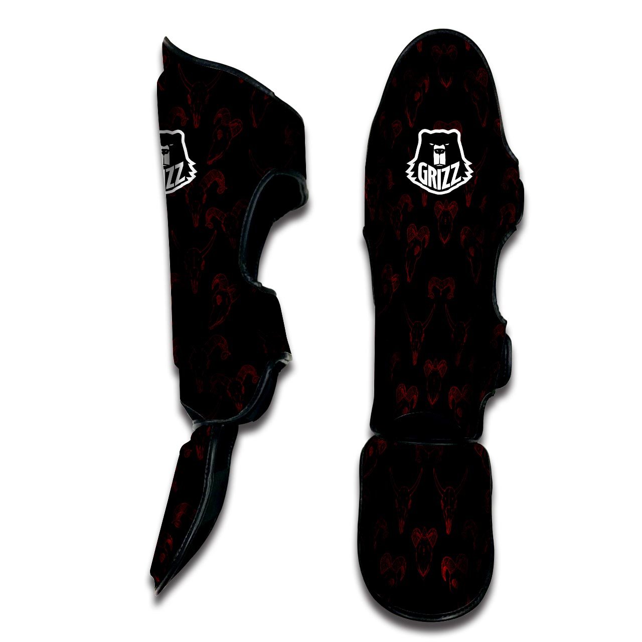 Bull Skull Black And Red Print Pattern Muay Thai Shin Guards-grizzshop