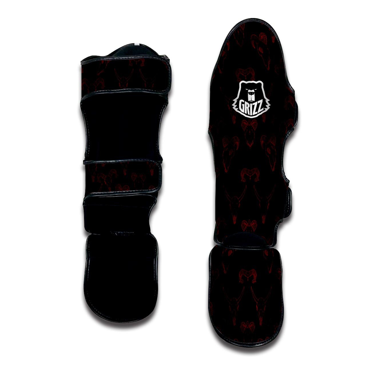 Bull Skull Black And Red Print Pattern Muay Thai Shin Guards-grizzshop