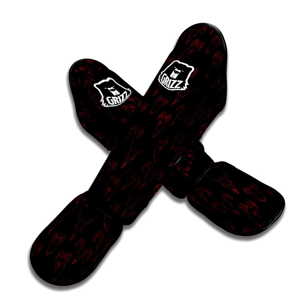 Bull Skull Black And Red Print Pattern Muay Thai Shin Guards-grizzshop