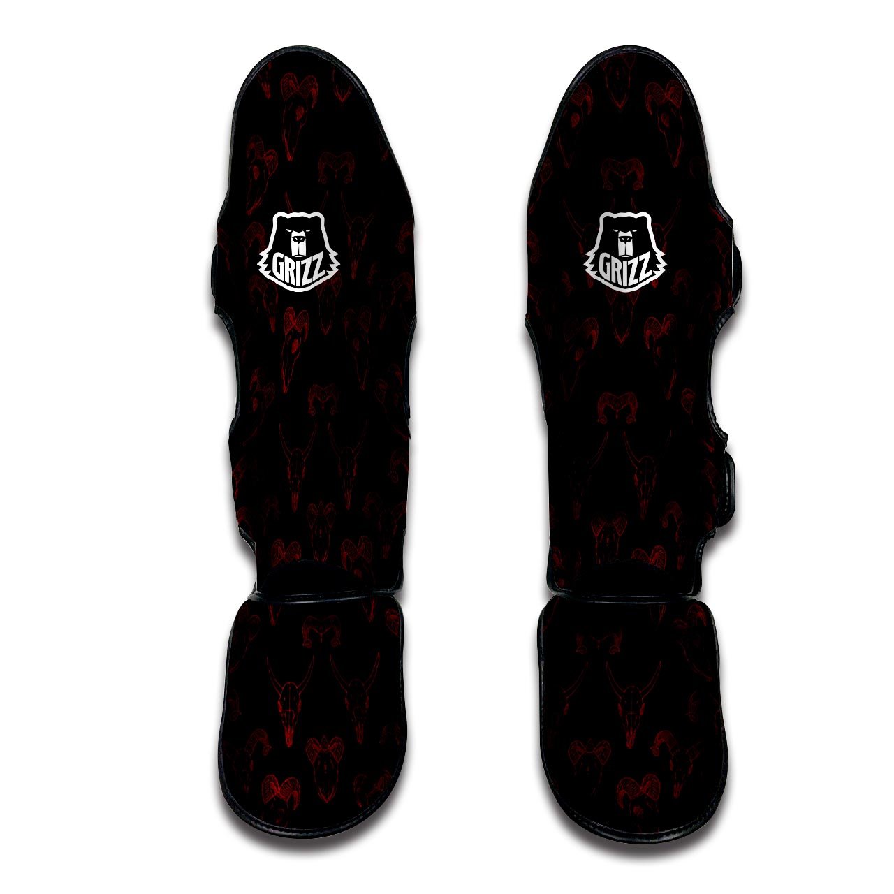 Bull Skull Black And Red Print Pattern Muay Thai Shin Guards-grizzshop