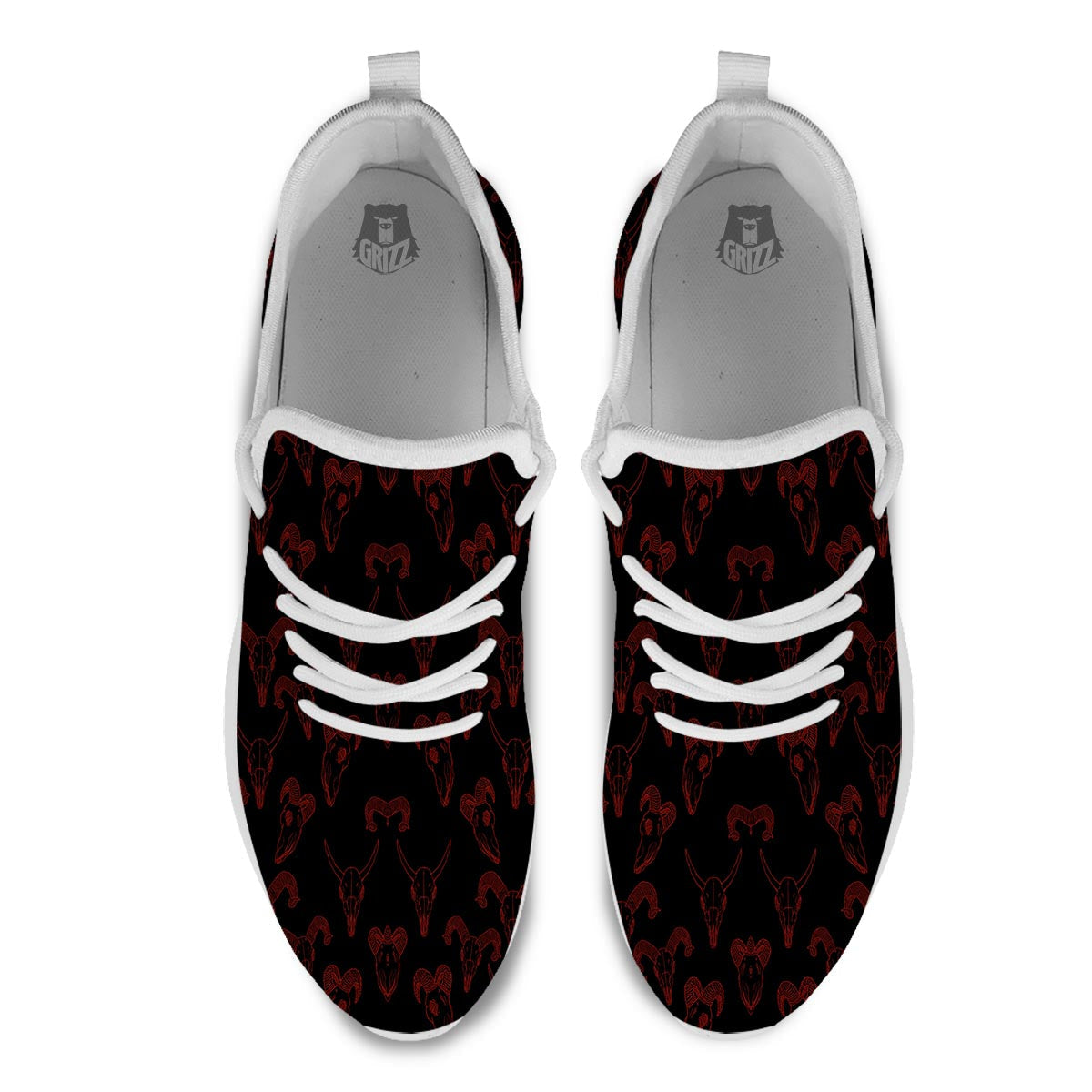 Bull Skull Black And Red Print Pattern White Athletic Shoes-grizzshop