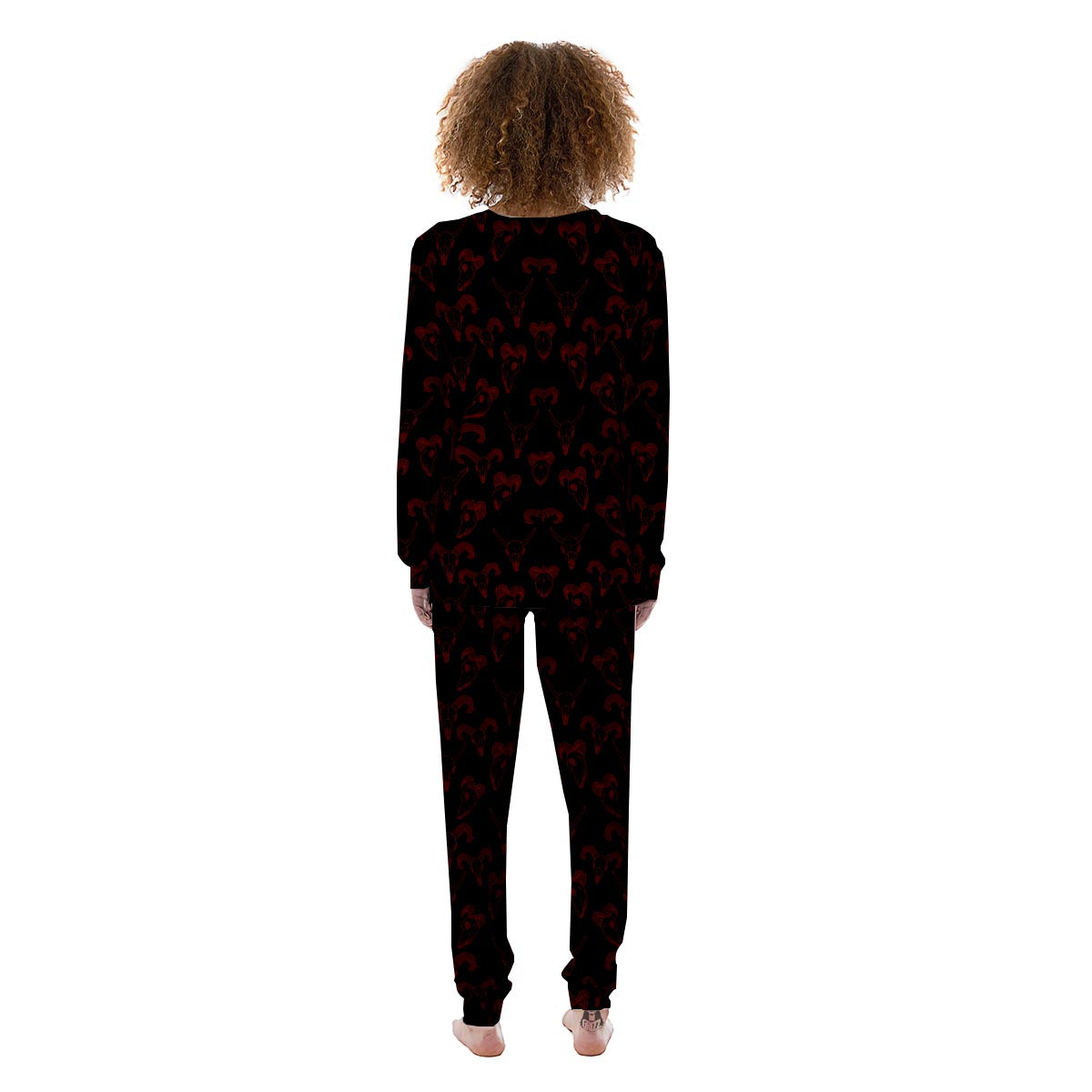 Bull Skull Black And Red Print Pattern Women's Pajamas-grizzshop