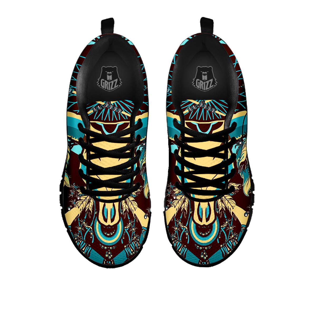 Bull Skull Indian Tribal Print Black Sneaker-grizzshop