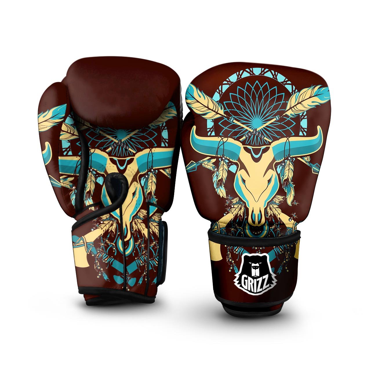 Bull Skull Indian Tribal Print Boxing Gloves-grizzshop