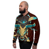 Bull Skull Indian Tribal Print Men's Bomber Jacket-grizzshop